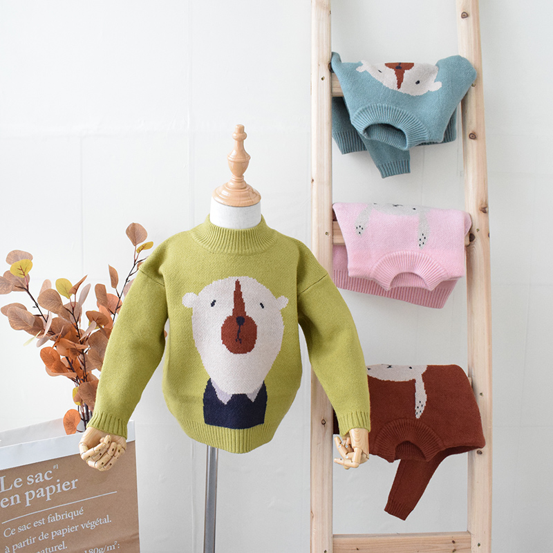Children's sweater round neck pullover top spring and autumn outside wear cartoon cute long-sleeved boys and girls with elastic inside in autumn and winter