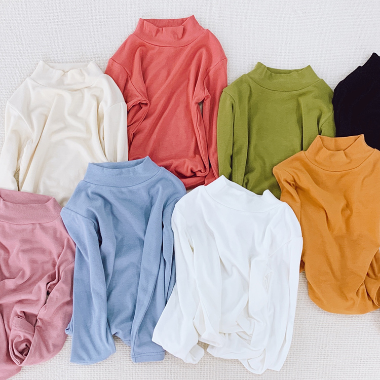 Children's bottoming shirt boys and girls spring and autumn all-match long-sleeved T-shirt high-necked large elastic candy color basic soft