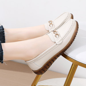 Cowhide Sole Mother's Shoes, Non-Tiring Leather Shoes, Non-Slip Flats, Women's Shoes, Comfortable Genuine Leather Soft-Soled Loafers for Middle-Aged and Elderly People