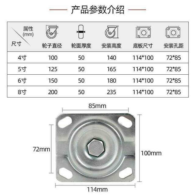 ລໍ້ໜັກ universal polyurethane caster 4 ນິ້ວ 5 ນິ້ວ 68 ນິ້ວ ລໍ້ trolley trolley trailer ມີ pulley ເບກ