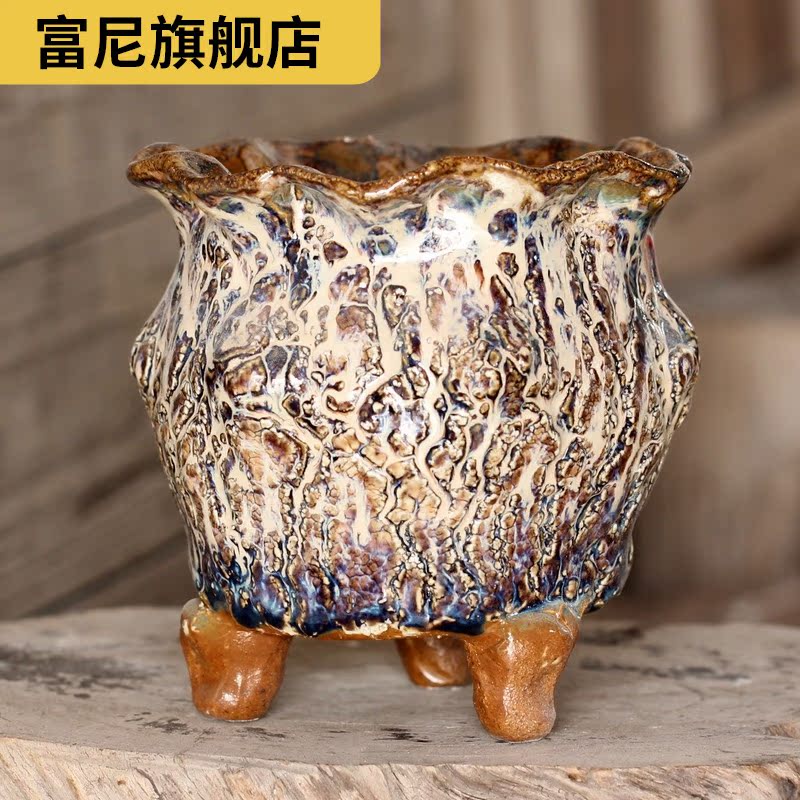 Rich into flower pot, flower pot flowers, jingdezhen, fleshy balcony through pockets pot basin of hand to hand, green plant