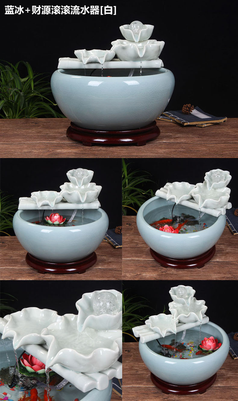 Ceramic water fountain furnishing articles atomizing humidifier water aquarium desktop zen sitting room interior decorations