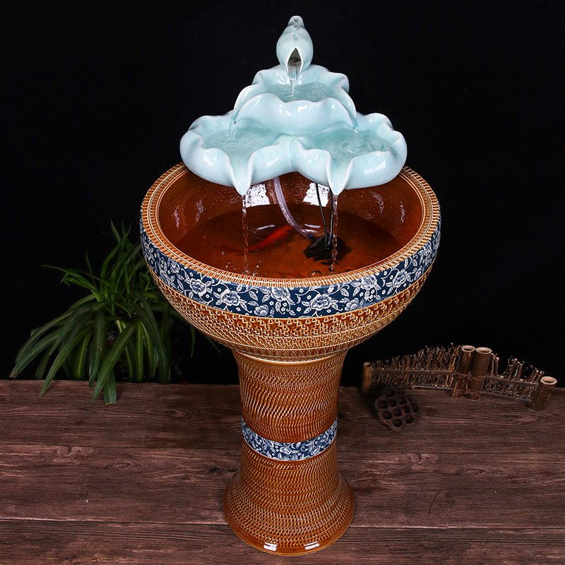 Ceramic floor pillar type tank basin large fish bowl lotus lotus lotus tortoise household gardens furnishing articles