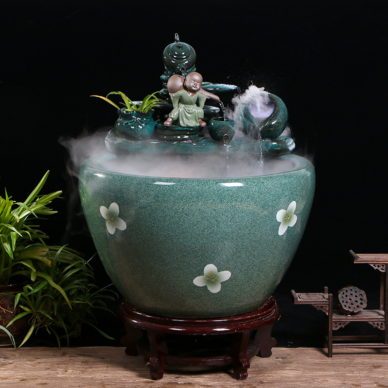 Ceramic tank sitting room circulating water tank large housewarming furnishing articles balcony garden lotus fish bowl