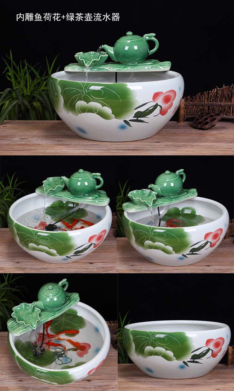 Jingdezhen ceramic aquarium desktop fountain water tank 2 small gold sitting room aquarium fish bowl