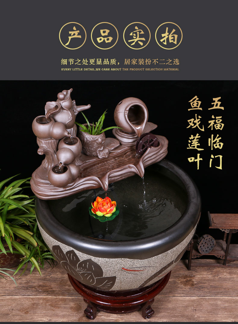 Jingdezhen ceramic goldfish bowl sitting room floor balcony office home furnishing articles circulating water courtyard big fish tank