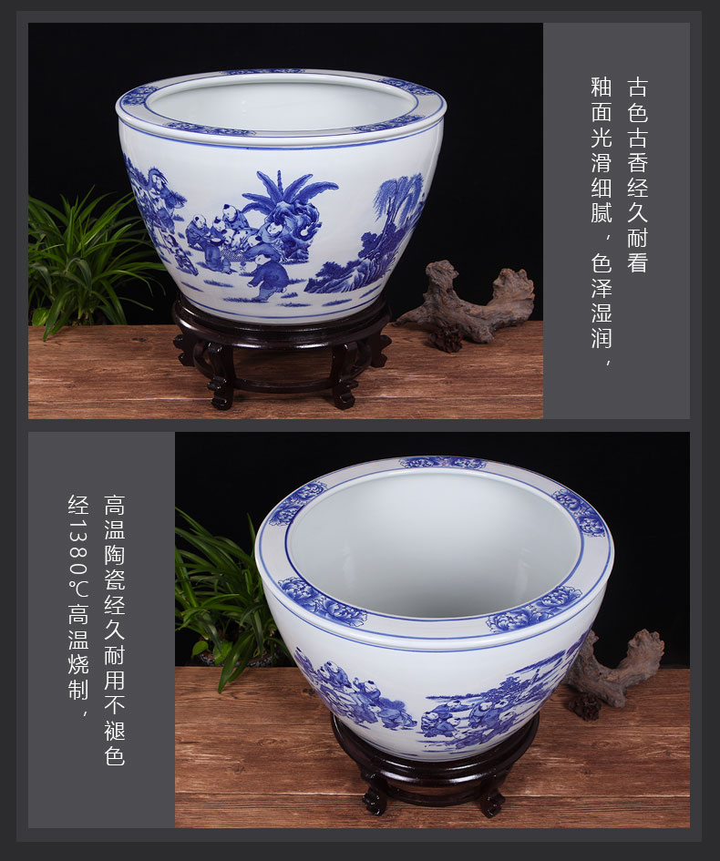 Jingdezhen ceramic basin tortoise cylinder lotus fish tank water lily bowl lotus large penjing garden balcony cylinder