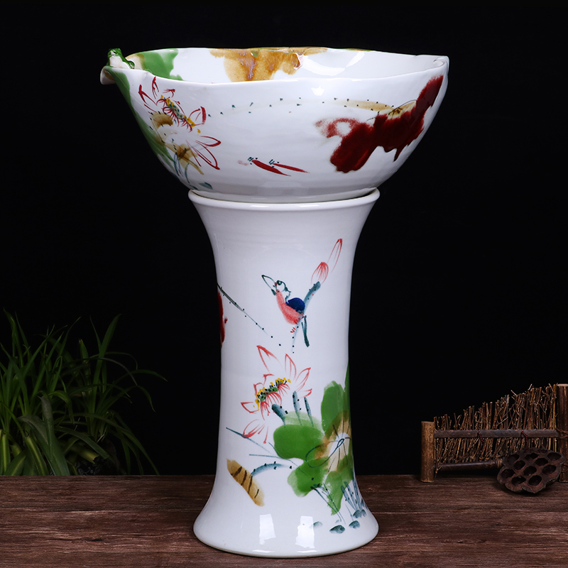 Ceramic floor pillar type tank basin large fish bowl lotus lotus lotus tortoise household gardens furnishing articles