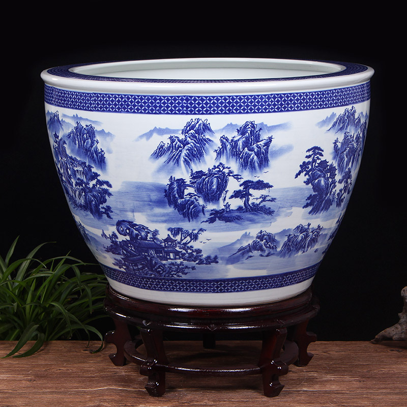 Blue and white porcelain jar packages mailed ceramic aquarium tank extra large porcelain jar ceramic big bowl lotus lotus cylinder cylinder cylinder tortoise