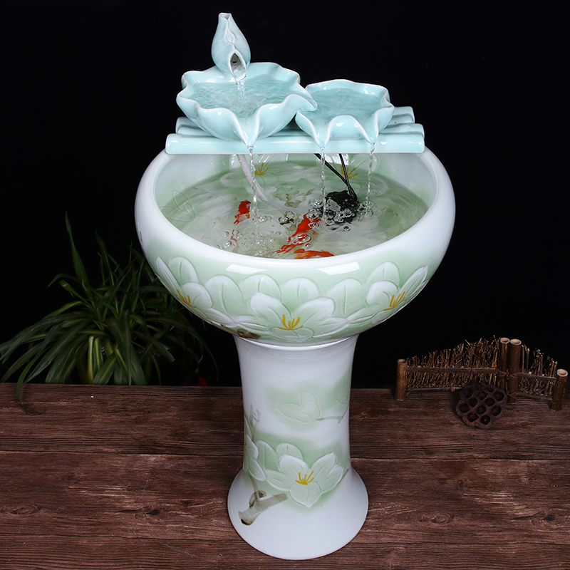 Ceramic floor pillar type tank basin large fish bowl lotus lotus lotus tortoise household gardens furnishing articles