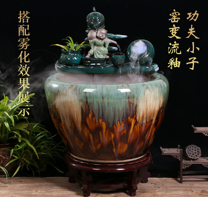 Jingdezhen ceramic goldfish bowl sitting room floor balcony office home furnishing articles circulating water courtyard big fish tank