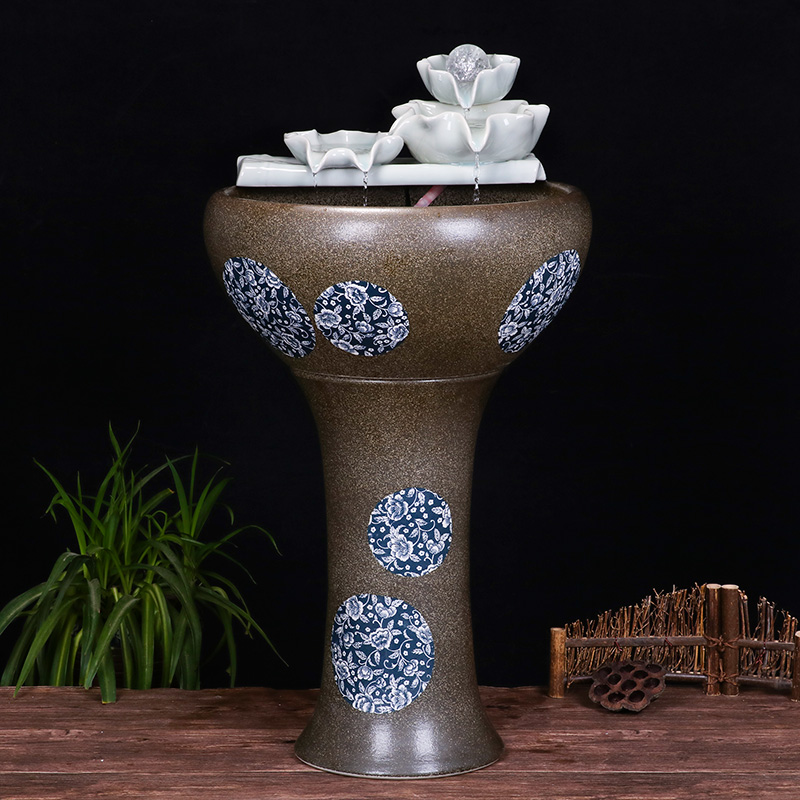 Ceramic floor pillar type tank basin large fish bowl lotus lotus lotus tortoise household gardens furnishing articles