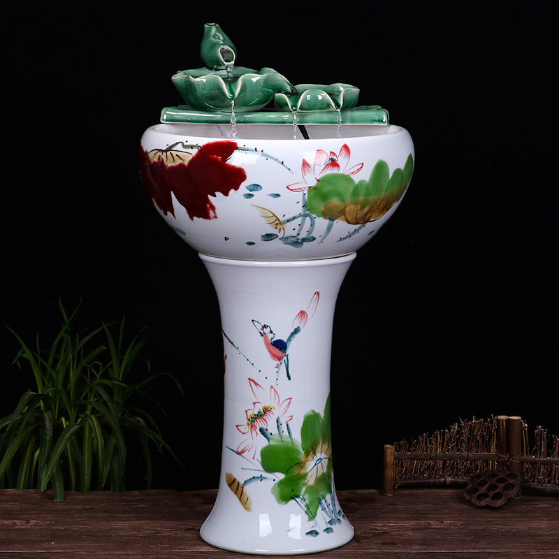 Ceramic floor pillar type tank basin large fish bowl lotus lotus lotus tortoise household gardens furnishing articles