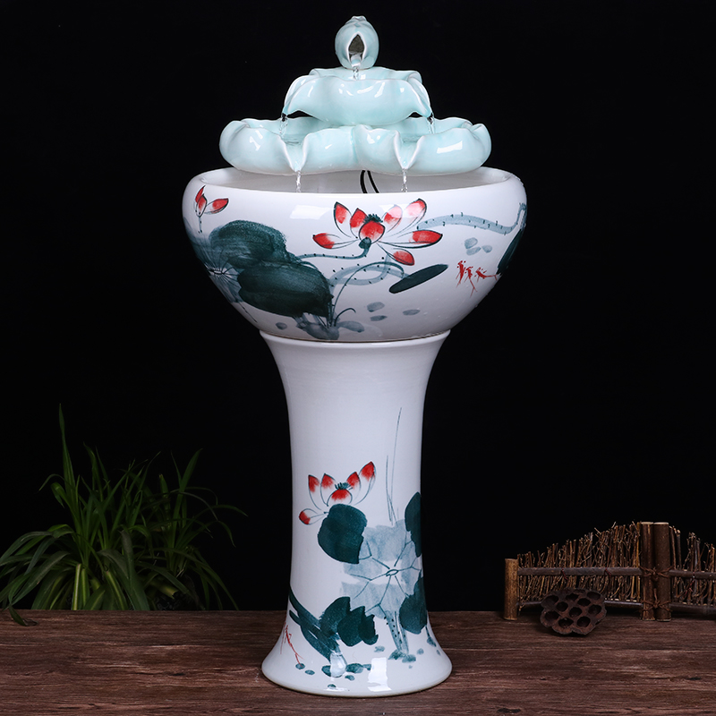 Ceramic floor pillar type tank basin large fish bowl lotus lotus lotus tortoise household gardens furnishing articles