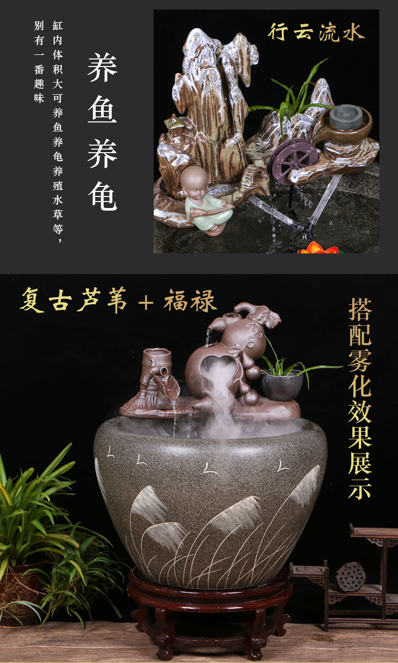 Jingdezhen ceramic goldfish bowl sitting room floor balcony office home furnishing articles circulating water courtyard big fish tank