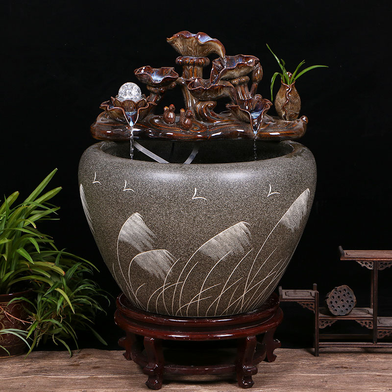 Jingdezhen ceramic goldfish bowl sitting room floor balcony office home furnishing articles circulating water courtyard big fish tank