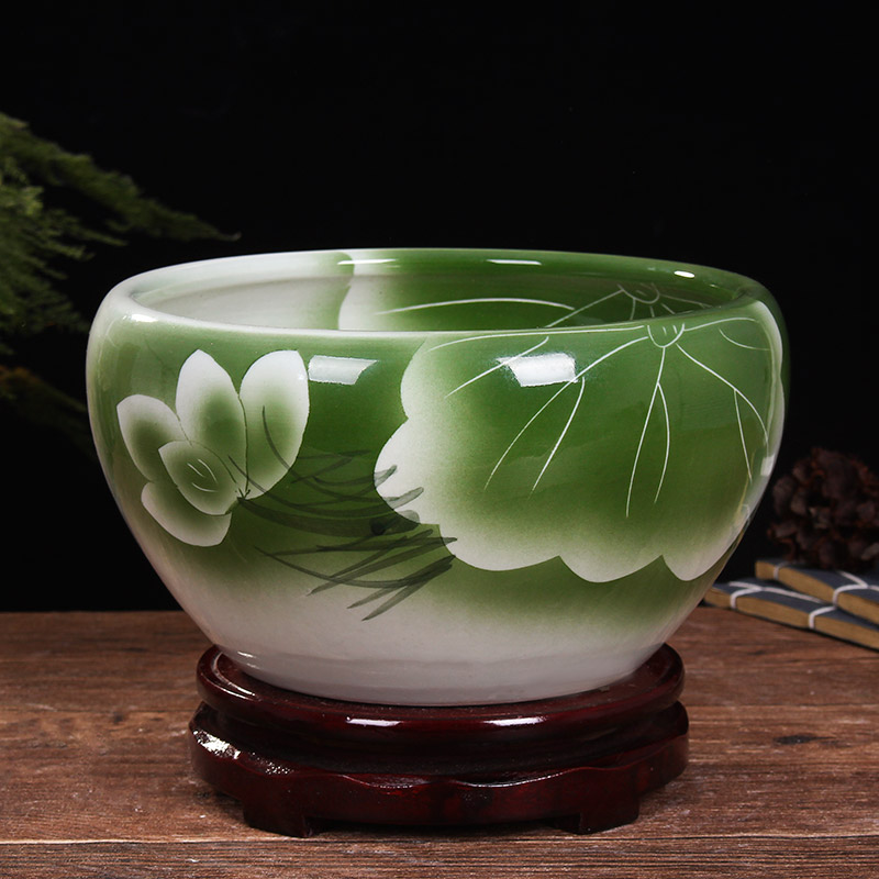 Jingdezhen ceramic aquarium fish bowl lotus extra large bowl lotus lotus flower pot balcony garden feng shui water tanks
