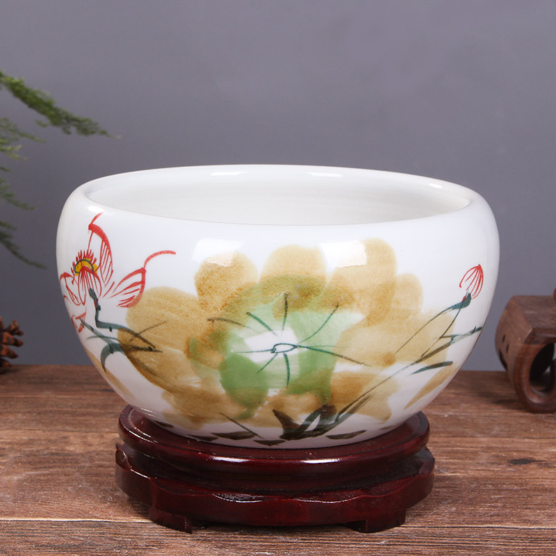 Jingdezhen ceramic aquarium package mail hand - made desktop furnishing articles large turtle pond lily goldfish bowl lotus feng shui basin