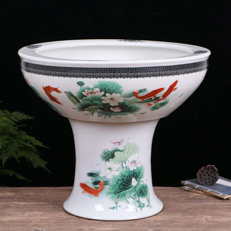 Jingdezhen ceramic tank floor pillar type large sitting room water stone basin to the tortoise cylinder water lily bowl lotus garden