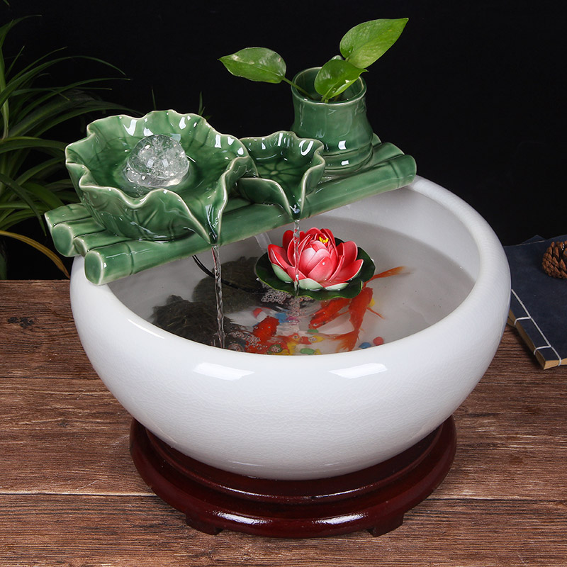 Ceramic water fountain furnishing articles atomizing humidifier water aquarium desktop zen sitting room interior decorations