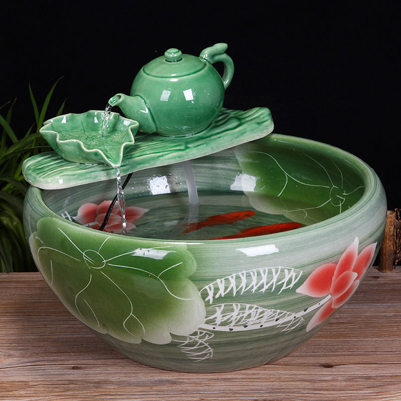 Jingdezhen ceramic aquarium desktop fountain water tank 2 small gold sitting room aquarium fish bowl