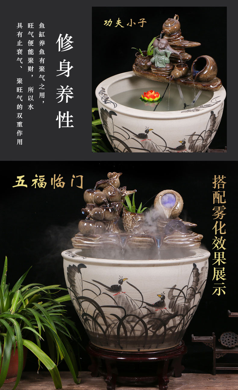 Large ceramic aquarium sitting room balcony office home furnishing articles circulating water courtyard daikin landing fish tank