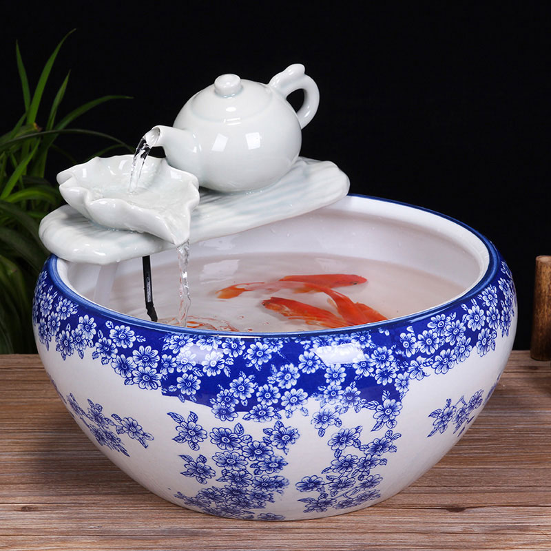 Jingdezhen ceramic aquarium desktop fountain water tank 2 small gold sitting room aquarium fish bowl