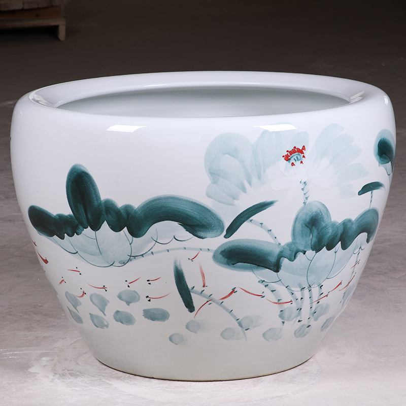 Package mail jingdezhen ceramic aquarium turtle cylinder goldfish bowl lotus flower pot lotus large painting and calligraphy tank