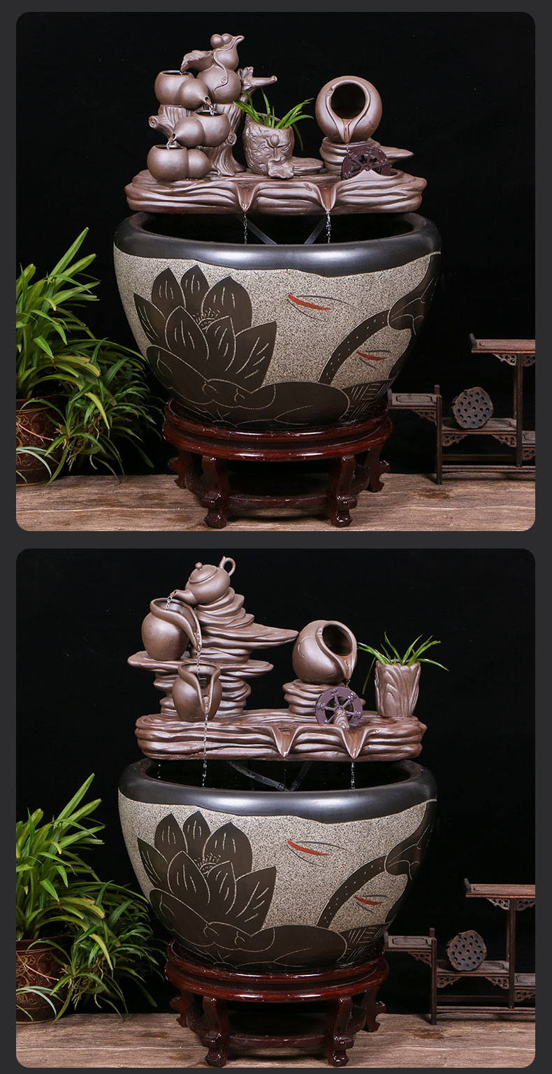 Jingdezhen ceramic goldfish bowl sitting room floor balcony office home furnishing articles circulating water courtyard big fish tank