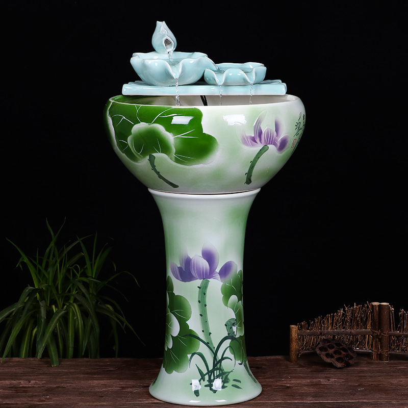 Ceramic floor pillar type tank basin large fish bowl lotus lotus lotus tortoise household gardens furnishing articles