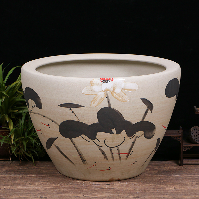 Jingdezhen ceramic aquarium turtle cylinder basin of water lily lotus goldfish bowl lotus cylinder oversized tank sitting room