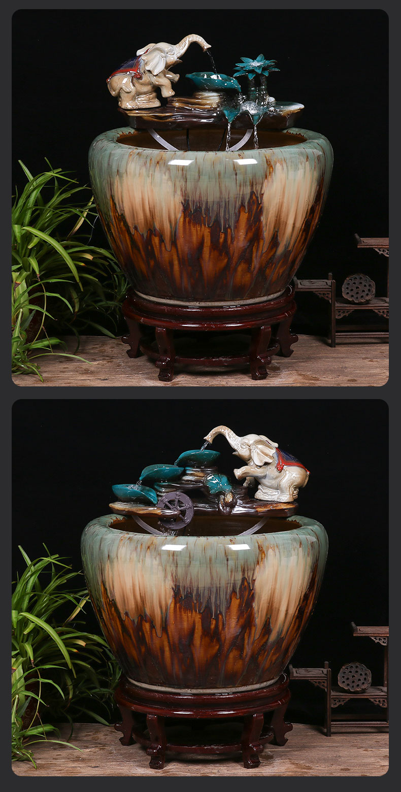 Jingdezhen ceramic goldfish bowl sitting room floor balcony office home furnishing articles circulating water courtyard big fish tank