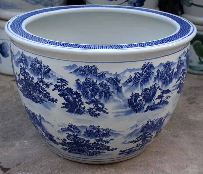 Blue and white ceramic packages mailed to heavy tank 1 meter tank porcelain jar water lily basin big bowl lotus lotus cylinder cylinder cylinder tortoise