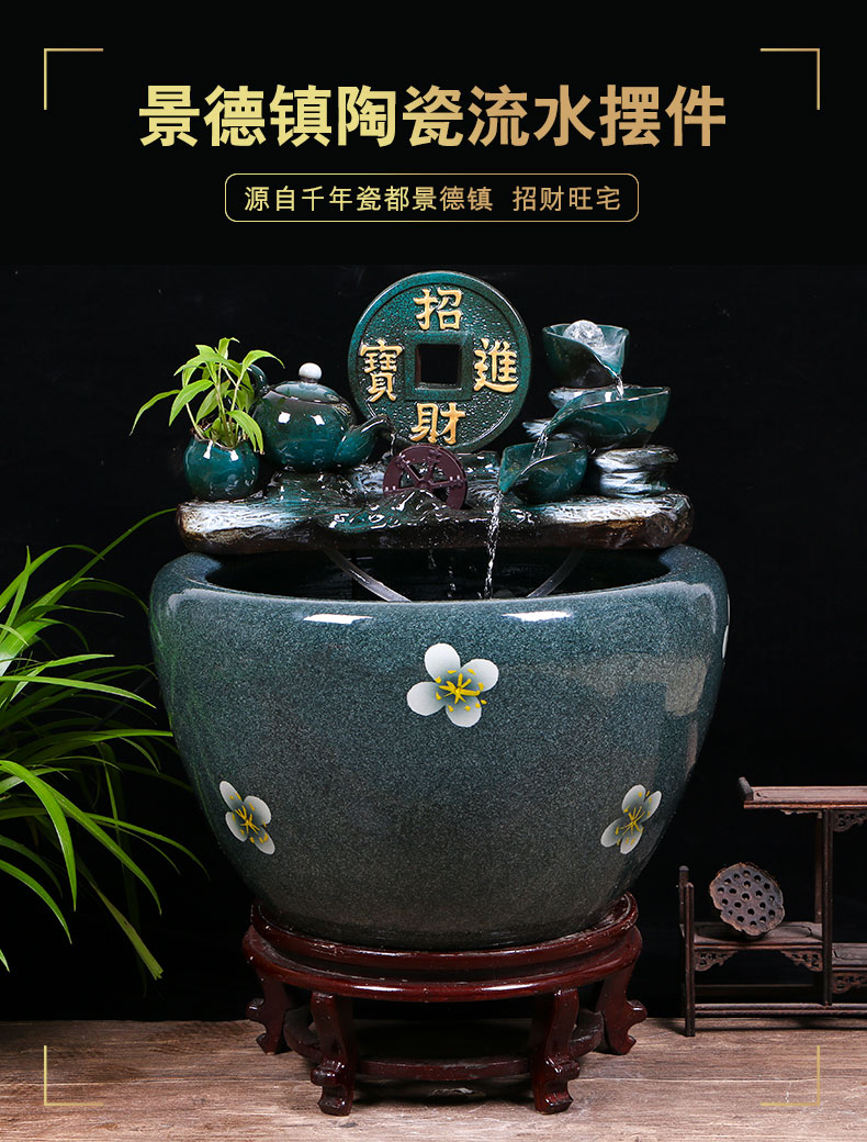 Ceramic aquarium sitting room ground loop water fish tank large office furnishing articles balcony garden lotus basin