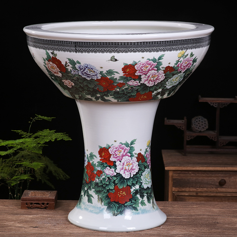 Jingdezhen ceramic tank floor pillar type large sitting room water stone basin to the tortoise cylinder water lily bowl lotus garden