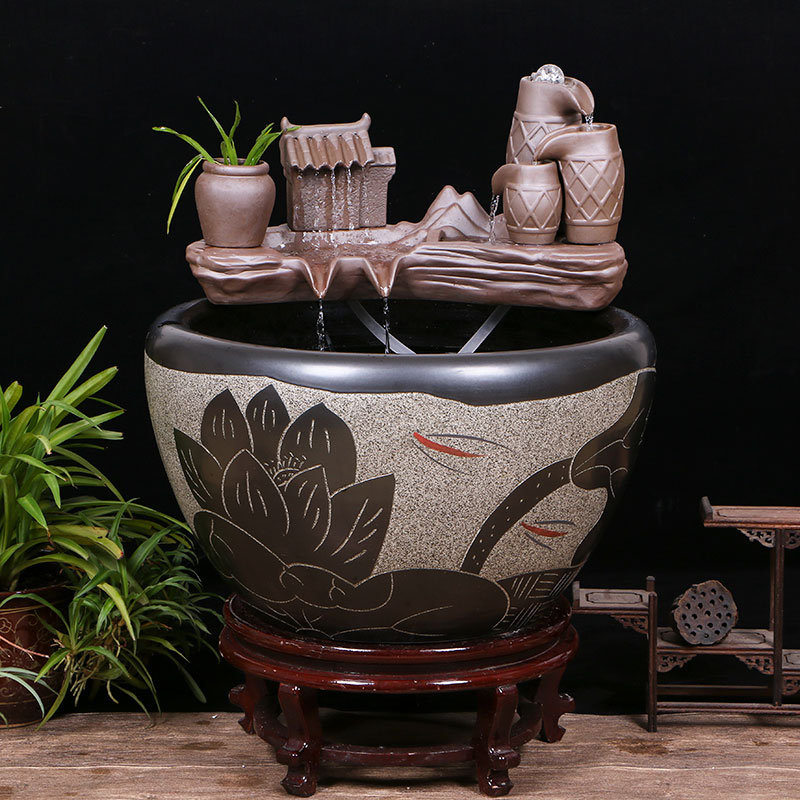 Jingdezhen ceramic goldfish bowl sitting room floor balcony office home furnishing articles circulating water courtyard big fish tank