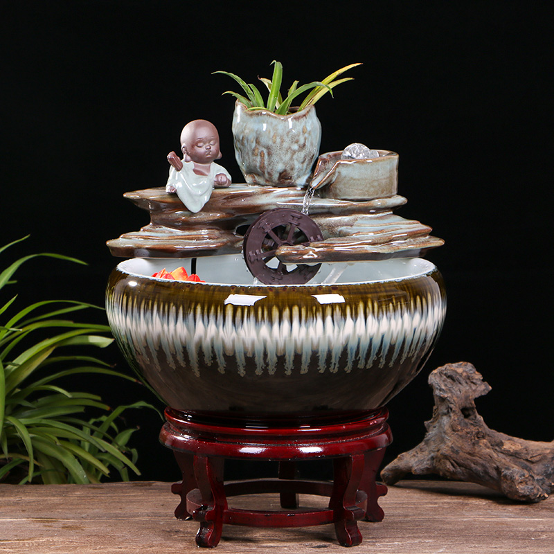 Creative ceramic goldfish bowl sitting room desktop small home furnishing articles circulating water fountain aquarium fish bowl