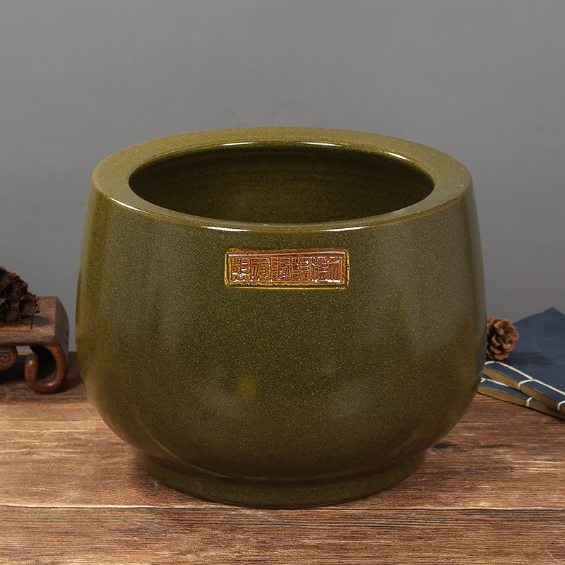 Tea at the end of the jingdezhen chinaware lotus goldfish bowl lotus cylinder cylinder tortoise fish basin home decoration furnishing articles