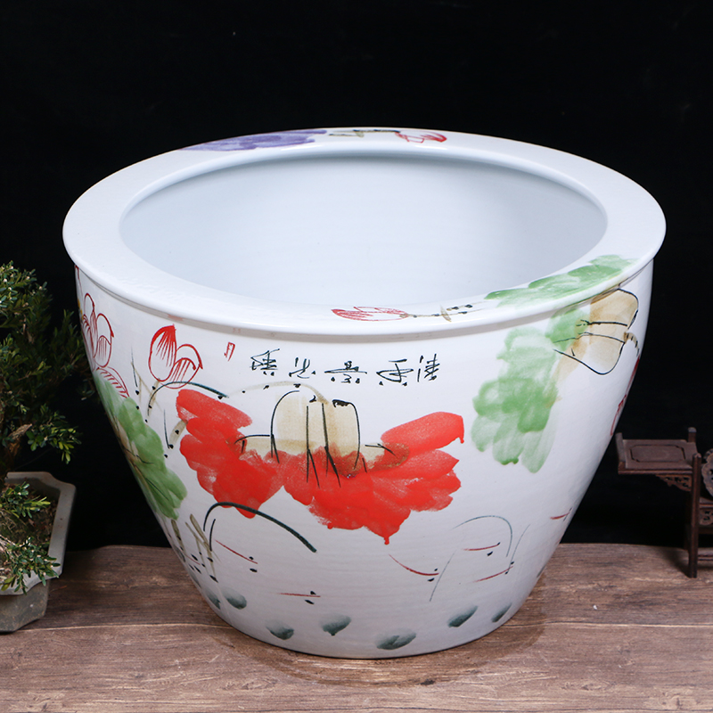 Jingdezhen ceramic goldfish turtle brocade carp calligraphy and painting lotus lotus basin cylinder tank yard extra large living room