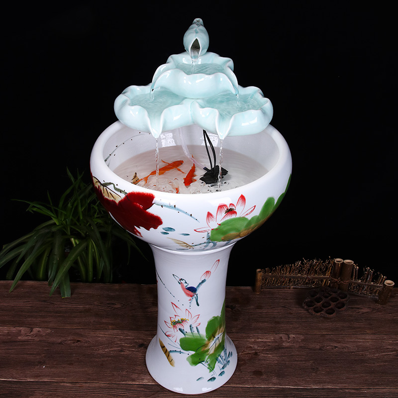 Ceramic floor pillar type tank basin large fish bowl lotus lotus lotus tortoise household gardens furnishing articles