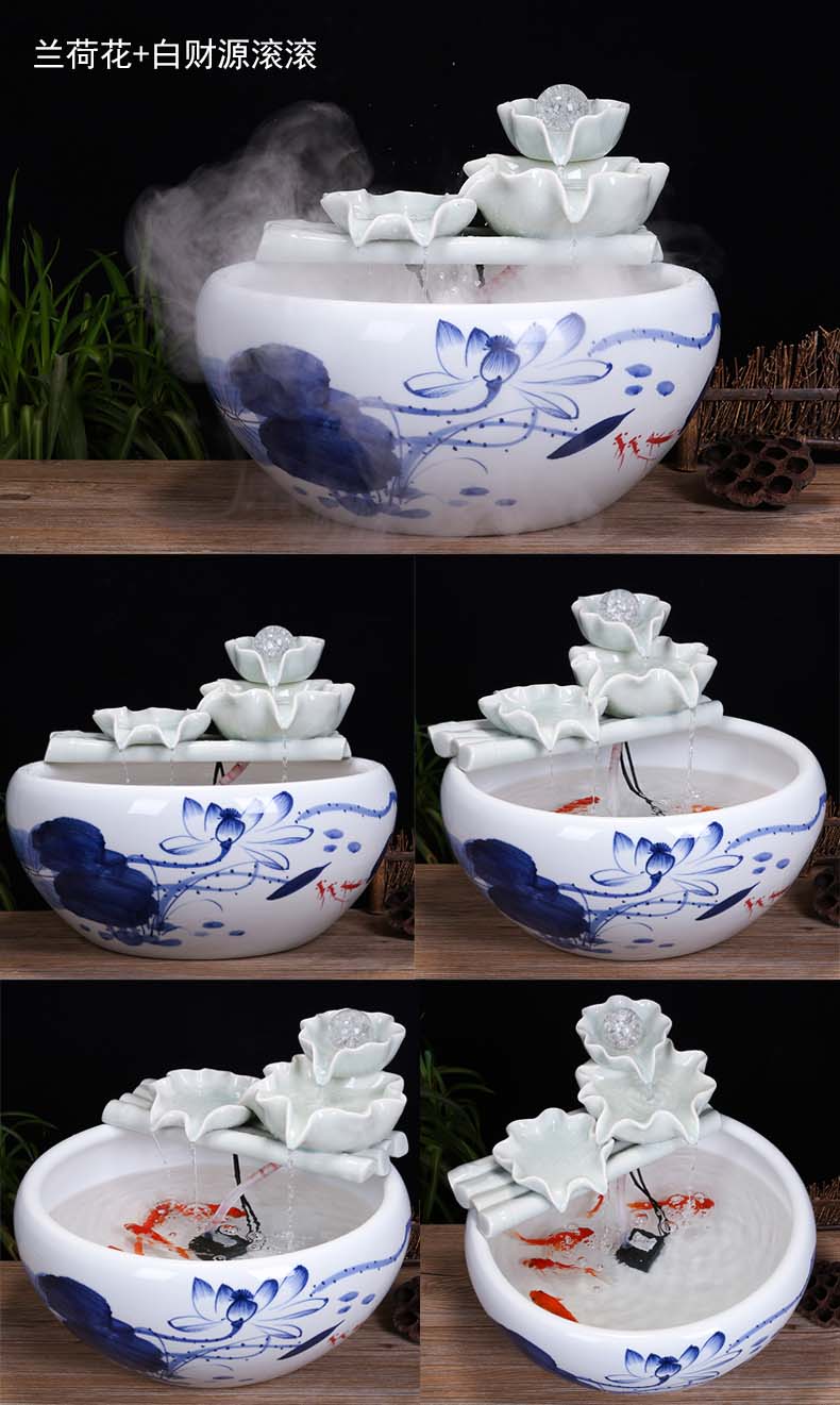 Jingdezhen ceramic tank sitting room desktop fountain water tank household small feng shui aquarium fish bowl