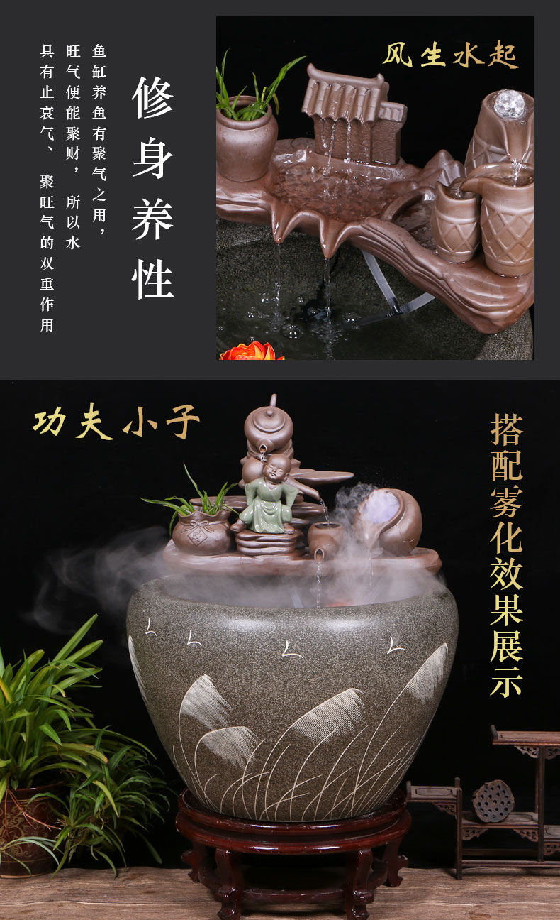 Jingdezhen ceramic goldfish bowl sitting room floor balcony office home furnishing articles circulating water courtyard big fish tank