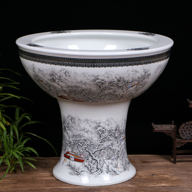 Jingdezhen ceramic tank floor pillar type large sitting room water stone basin to the tortoise cylinder water lily bowl lotus garden