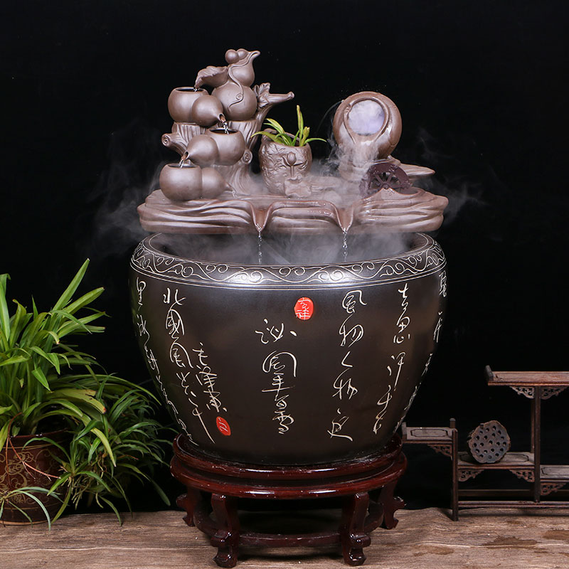 Jingdezhen ceramic water fountain lucky feng shui wheel place to live in the living room and humidifying aquarium the opened a housewarming gift