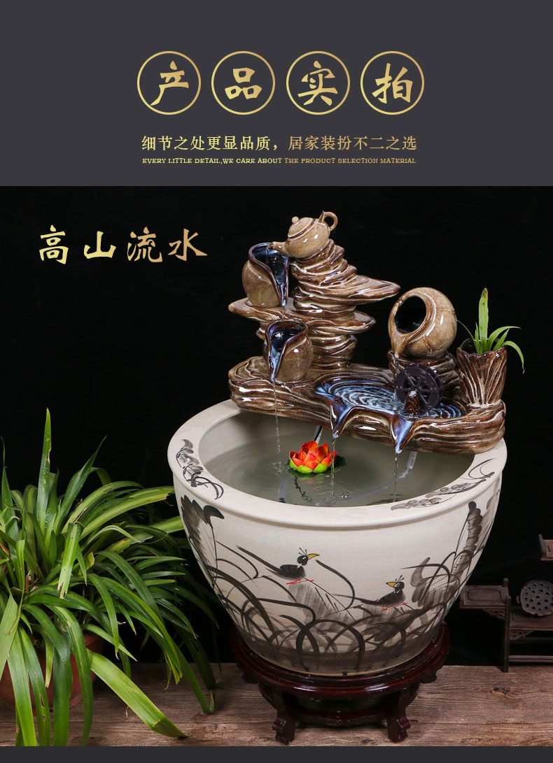 Large ceramic aquarium sitting room balcony office home furnishing articles circulating water courtyard daikin landing fish tank