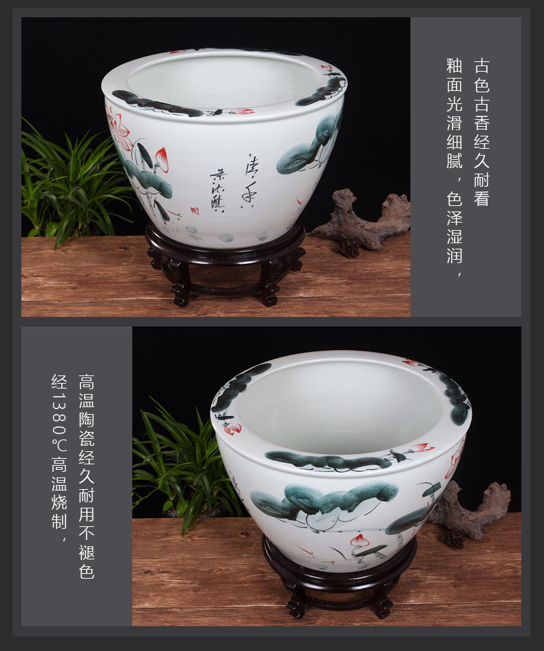 Jingdezhen ceramic basin tortoise cylinder lotus fish tank water lily bowl lotus large penjing garden balcony cylinder