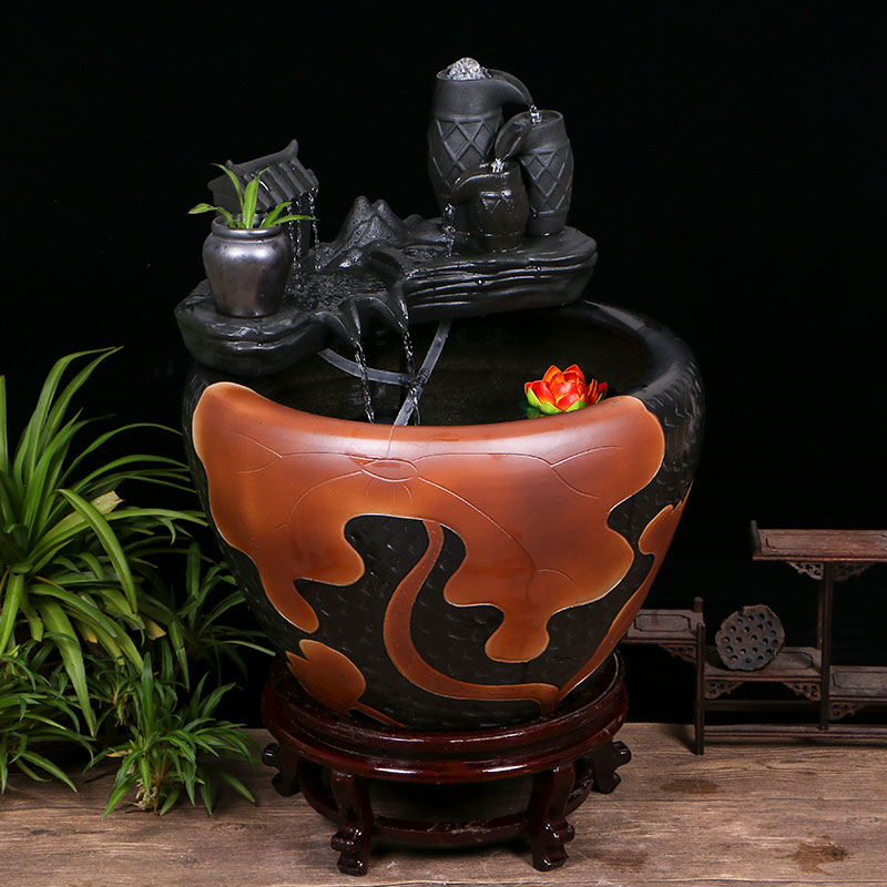 Jingdezhen ceramic goldfish bowl sitting room floor balcony office home furnishing articles circulating water courtyard big fish tank