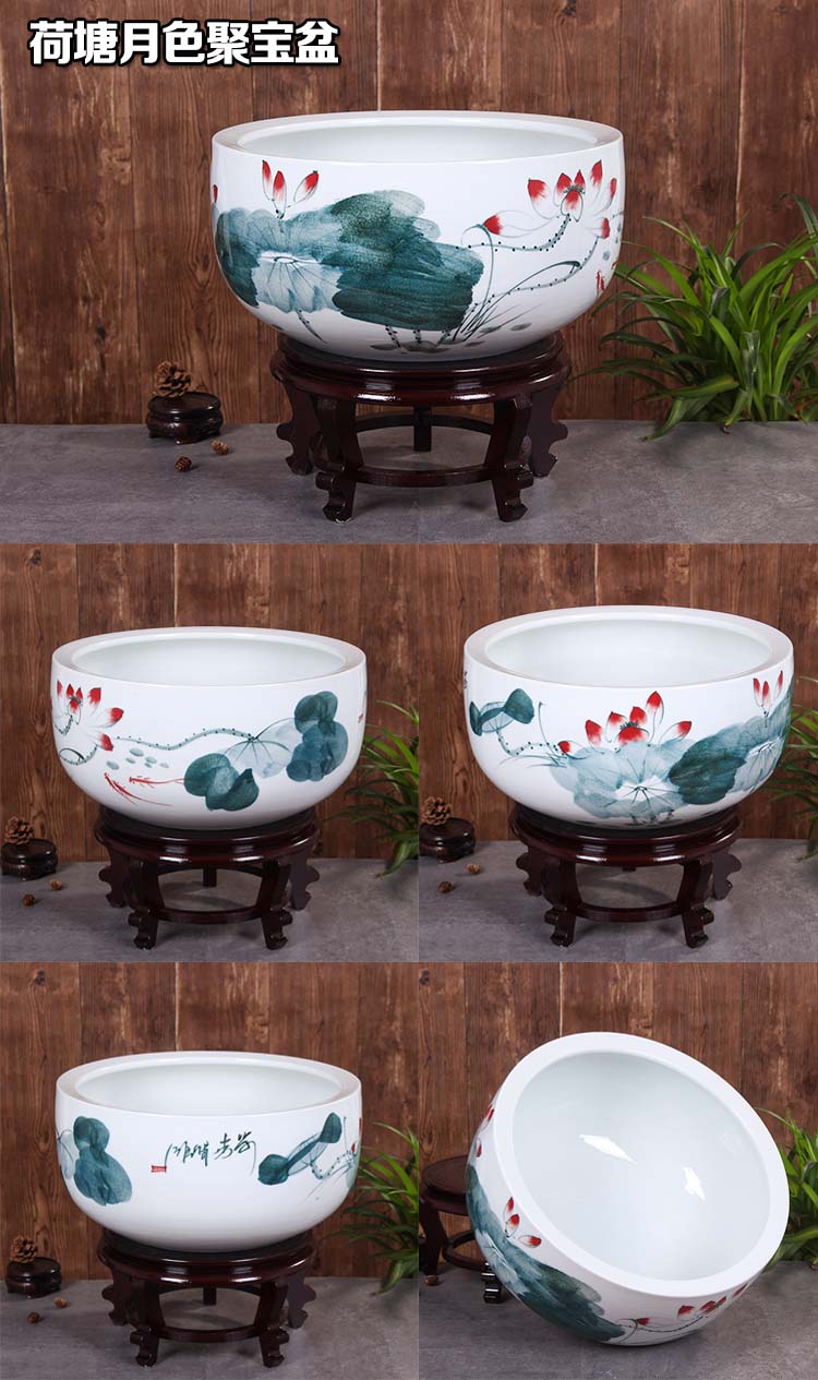 Jingdezhen ceramic aquarium large basin of blue and white sleep keep goldfish bowl lotus lotus tortoise GangPen furnishing articles in the living room