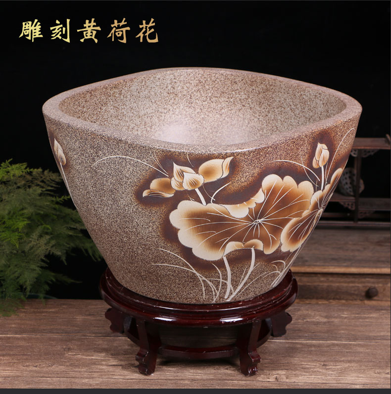 Jingdezhen ceramic goldfish bowl sitting room floor balcony office home furnishing articles circulating water courtyard big fish tank