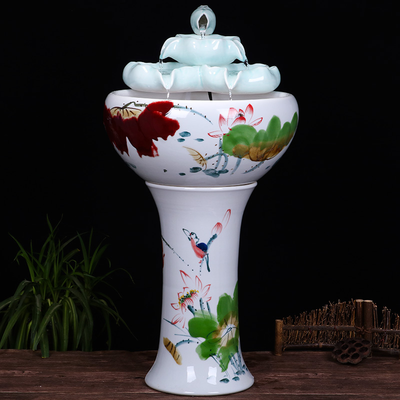 Ceramic floor pillar type tank basin large fish bowl lotus lotus lotus tortoise household gardens furnishing articles